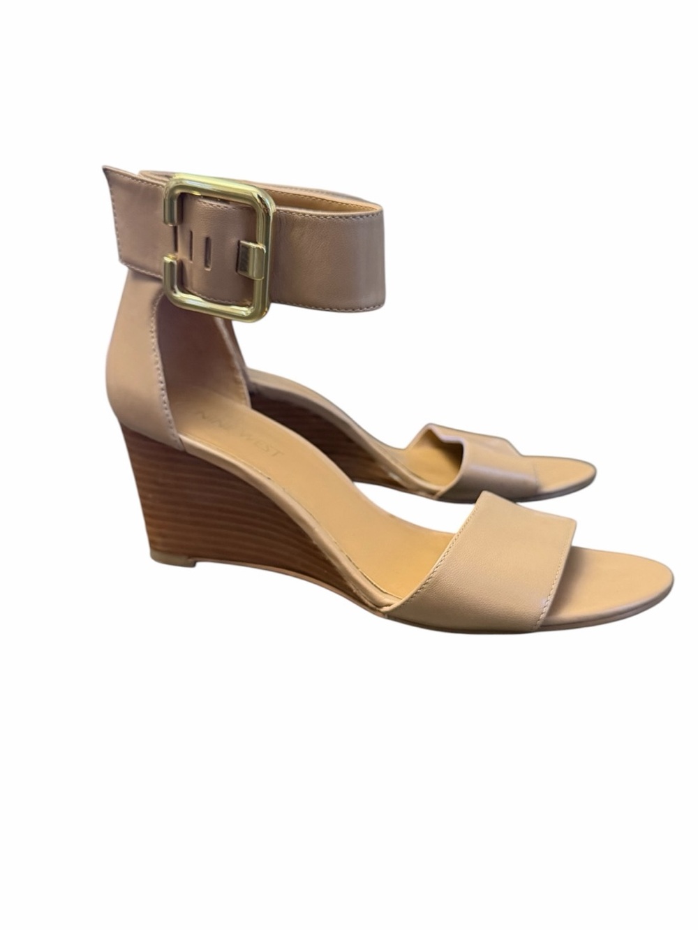 Nine West Beige Leather Ankle-Strap Wedge Sandals Size 6.5 - Picture 2 of 11